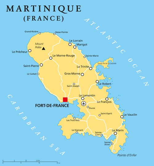 Map of the beaches of Martinique